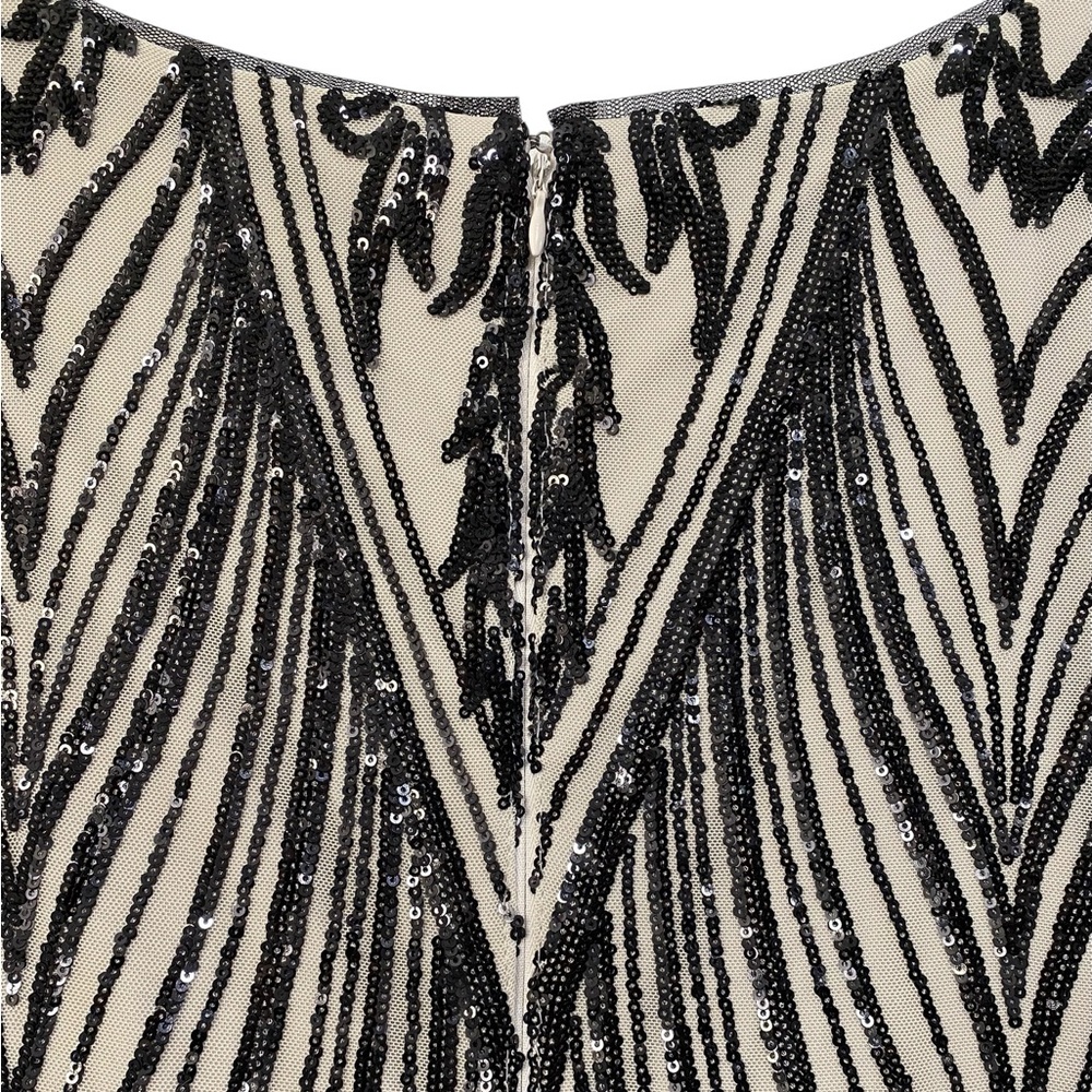 R&M Richards Short Sleeve Sweetheart Neck Embellished Sequin Panel Godet Dress - Picture 11 of 15